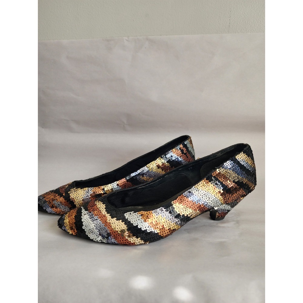 Frankie and Baby Beverly Feldman Sequin Kitten Heels Multi Color Striped Size 9B